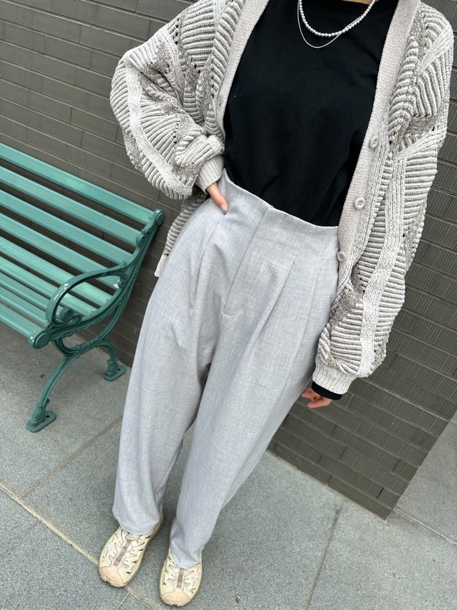 🇯🇵大人感打褶暗釦西裝褲/淺灰S-M