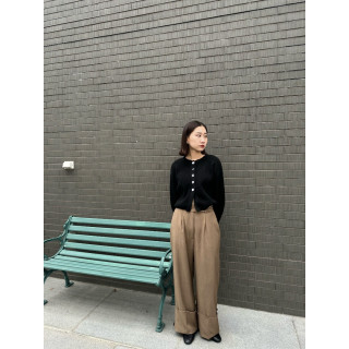 🇯🇵褲管大反摺中線寬褲/棕F
