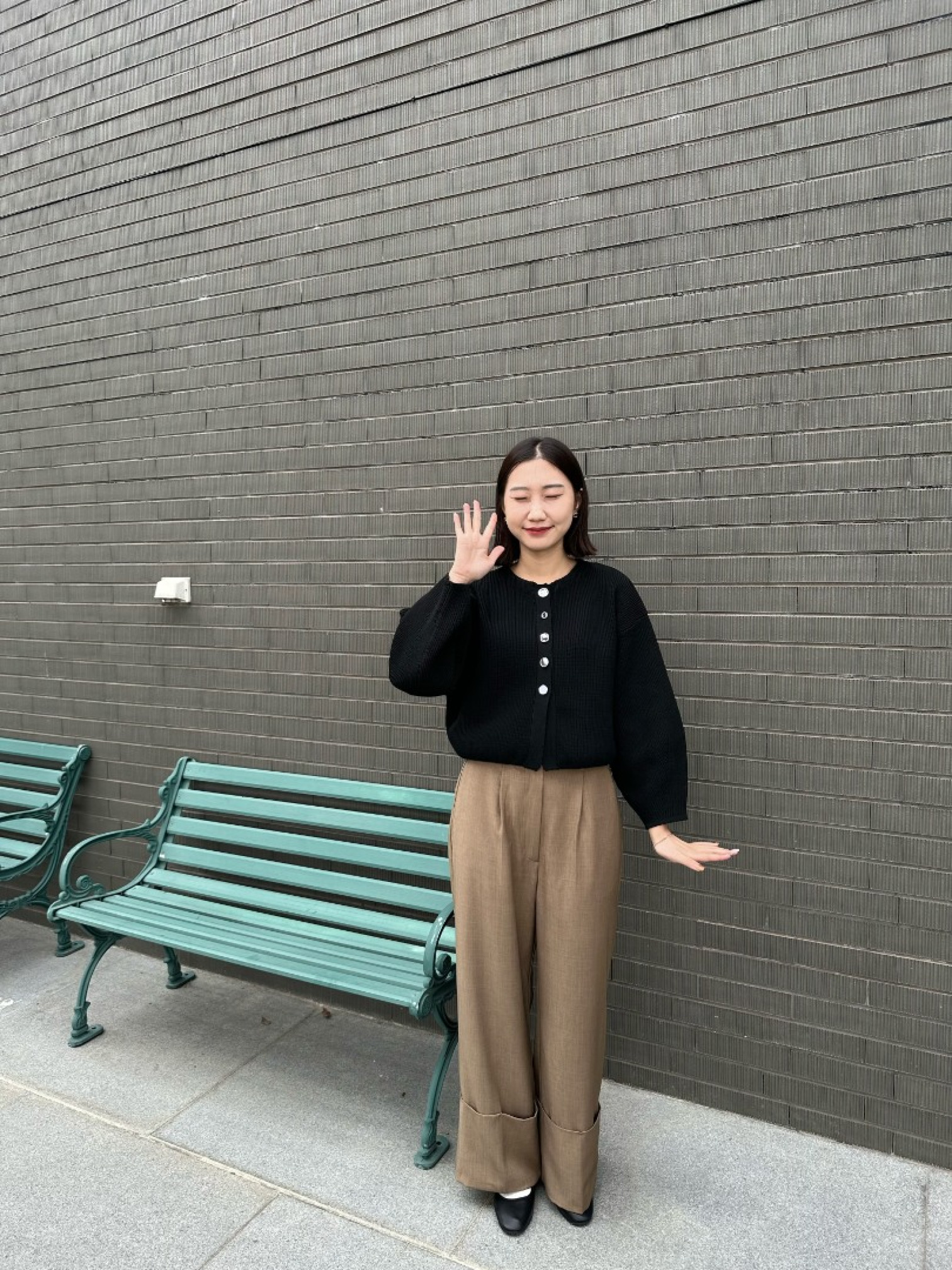 🇯🇵褲管大反摺中線寬褲/棕F