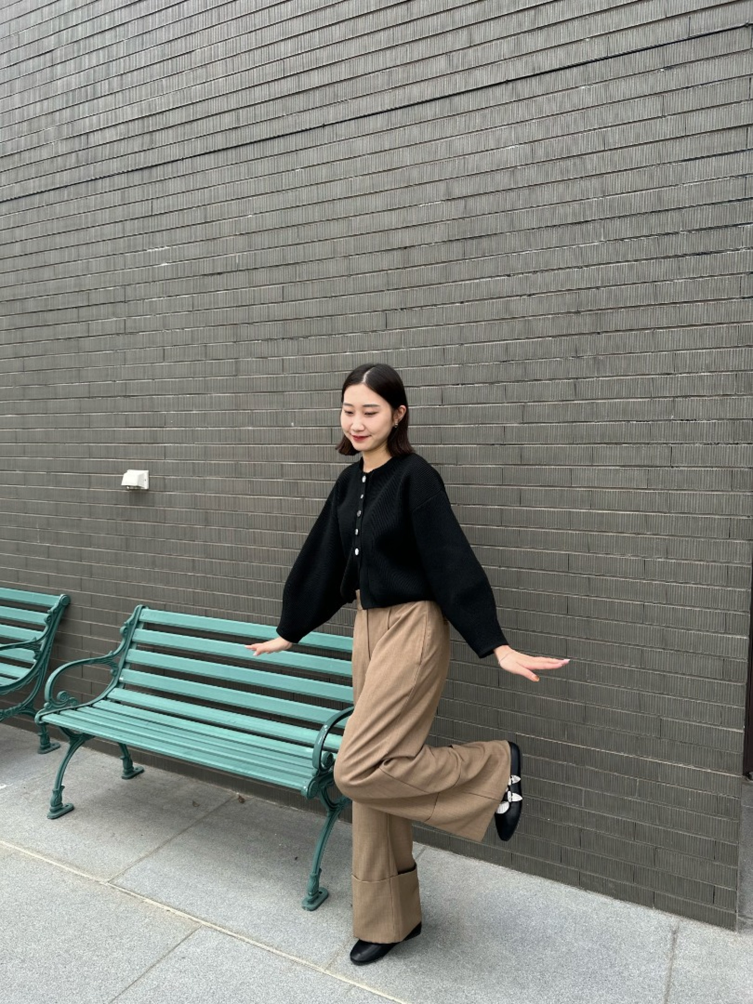 🇯🇵褲管大反摺中線寬褲/棕F