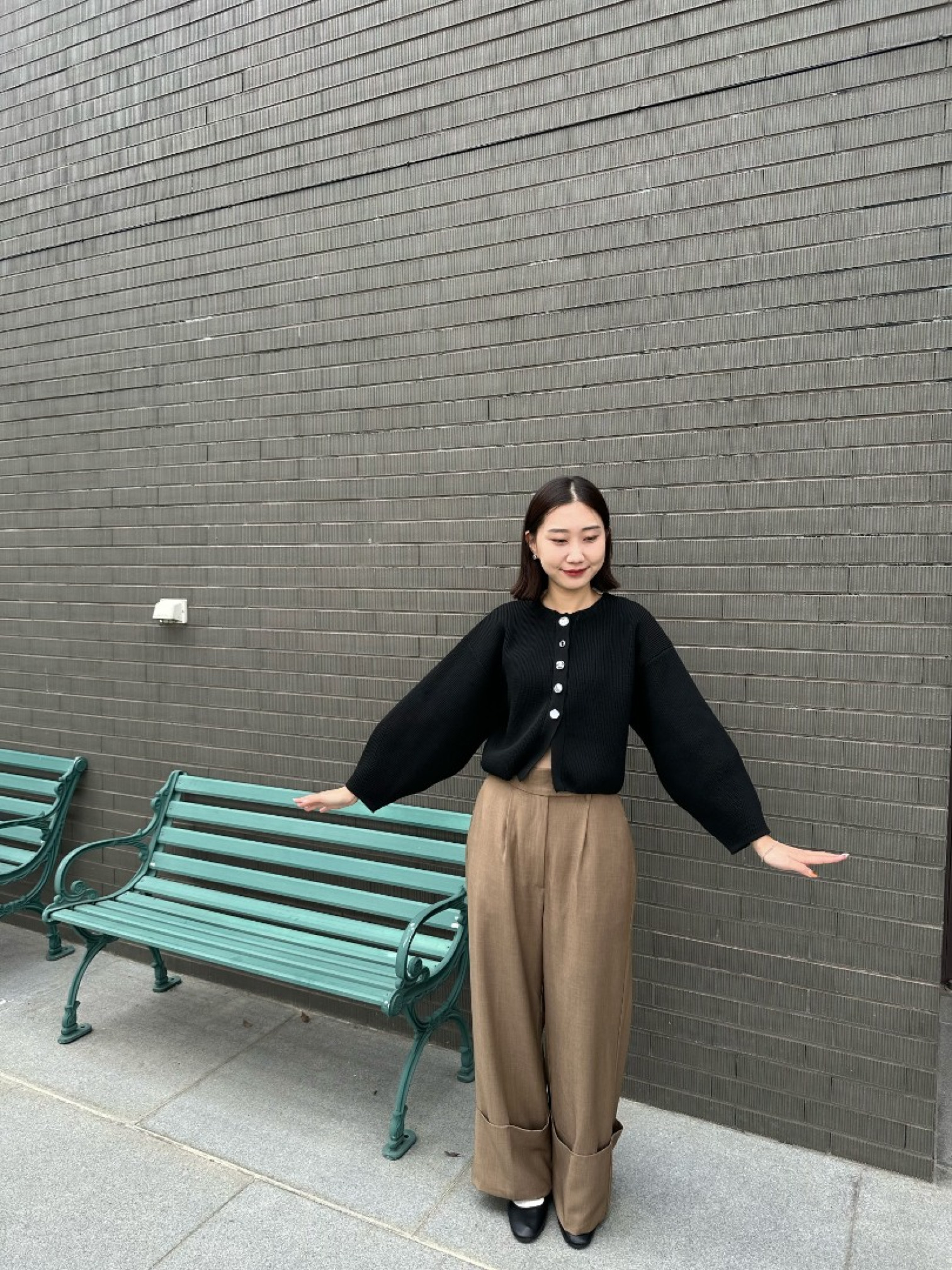 🇯🇵褲管大反摺中線寬褲/棕F