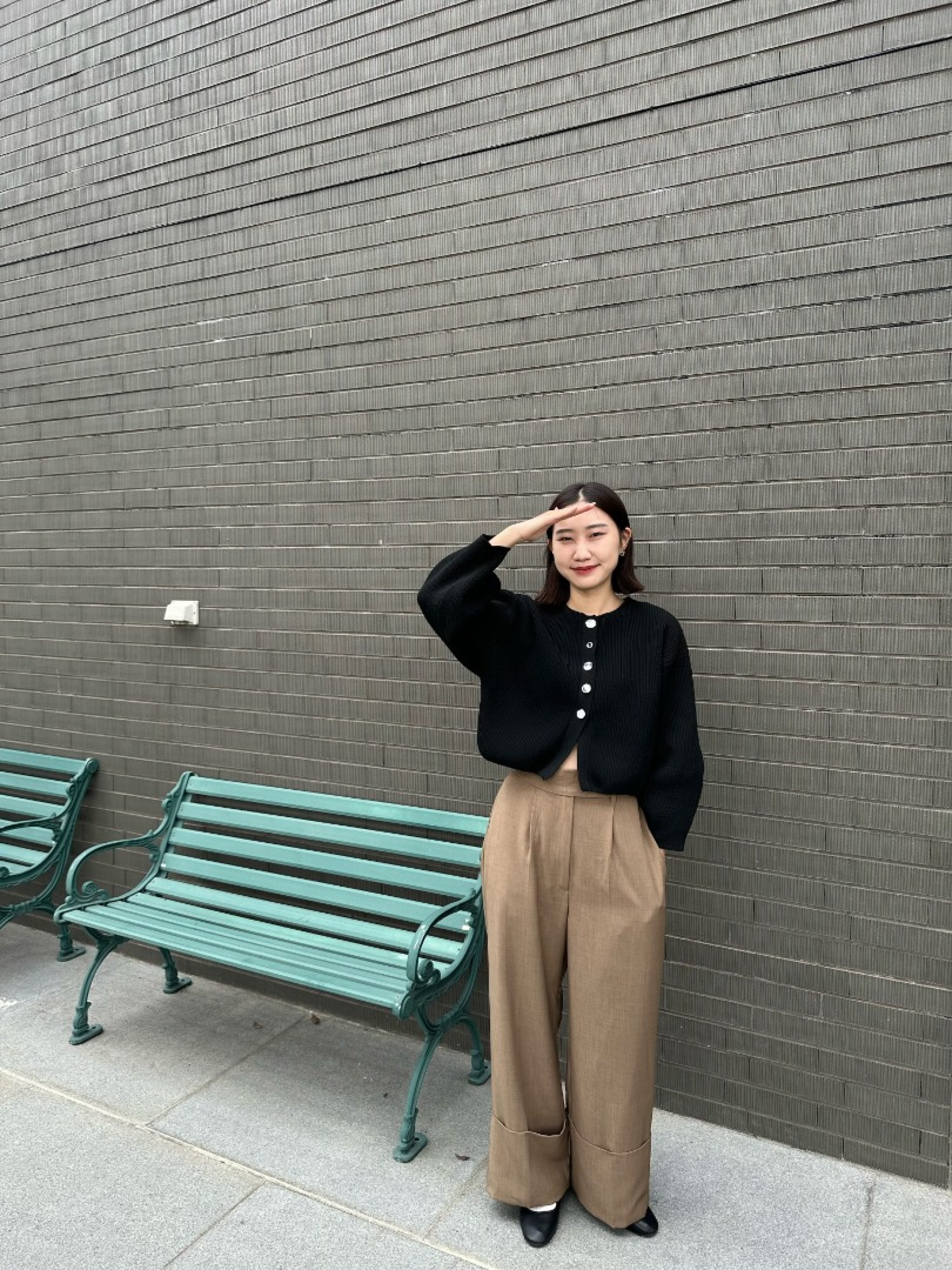 🇯🇵褲管大反摺中線寬褲/棕F