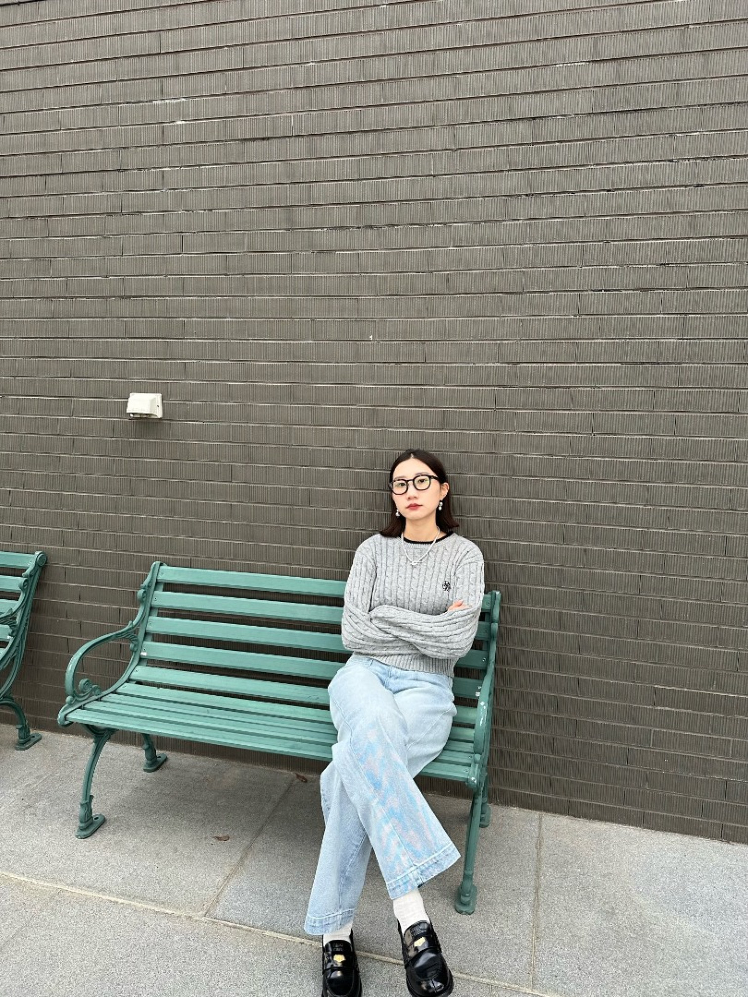 🇯🇵學院風滾邊刺繡針織衫/灰&象牙白