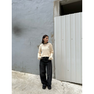 🇯🇵學院風滾邊刺繡針織衫/灰&象牙白