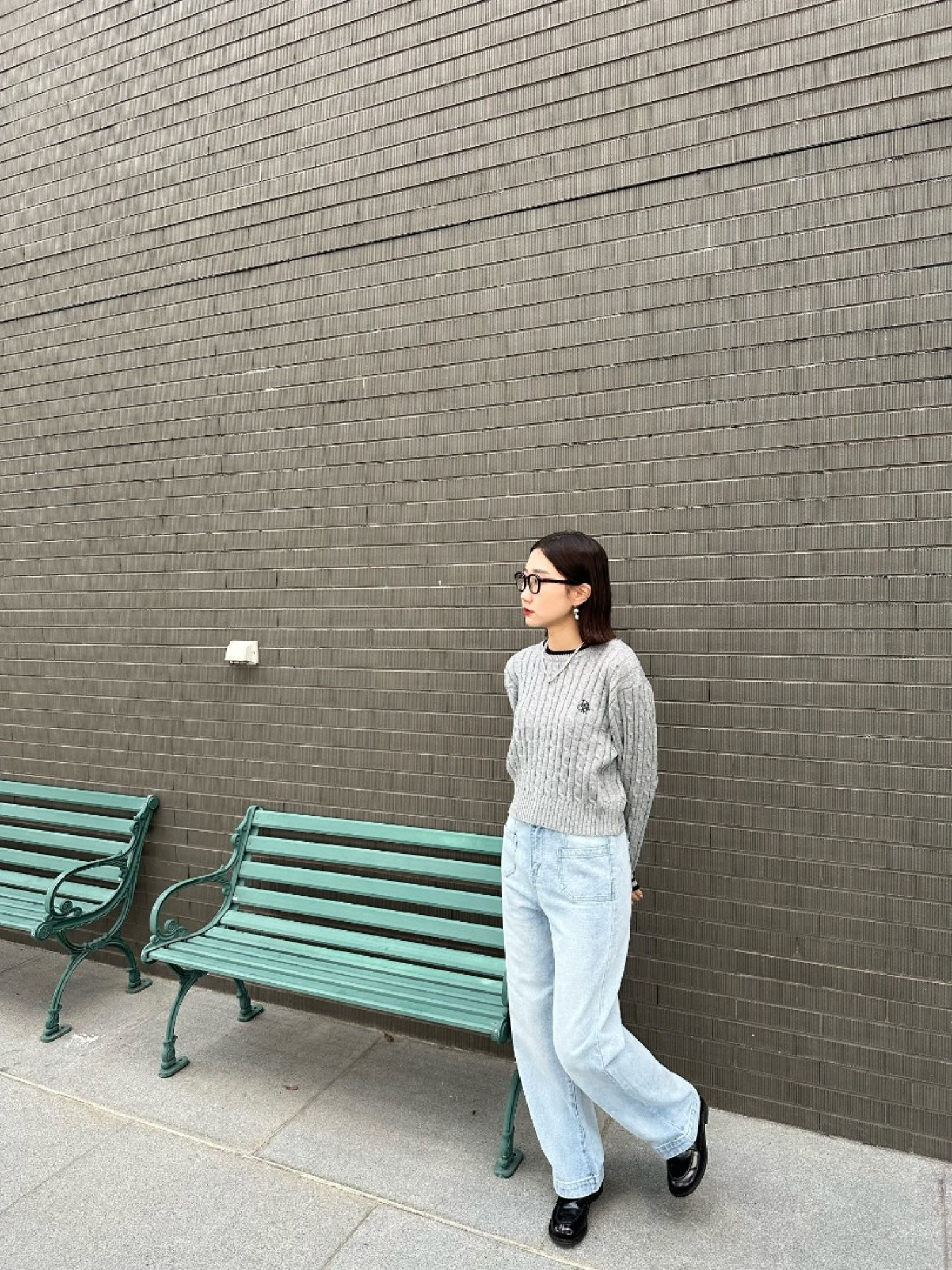 🇯🇵學院風滾邊刺繡針織衫/灰&象牙白