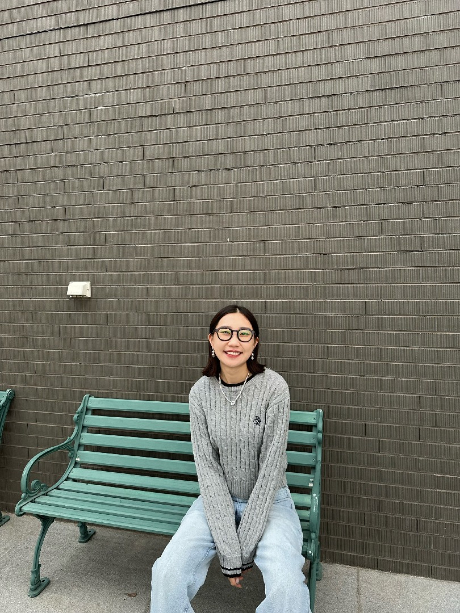 🇯🇵學院風滾邊刺繡針織衫/灰&象牙白