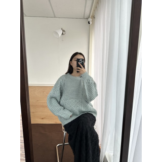 🇯🇵編織拼接圓領粗針織毛衣/莫蘭迪藍&黑