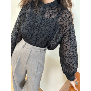 🇯🇵復古花草短版襯衫/黑