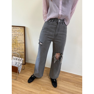 🇯🇵鐵灰色破洞高腰牛仔褲/M