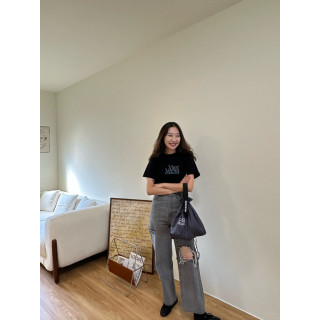 🇯🇵鐵灰色破洞高腰牛仔褲/M