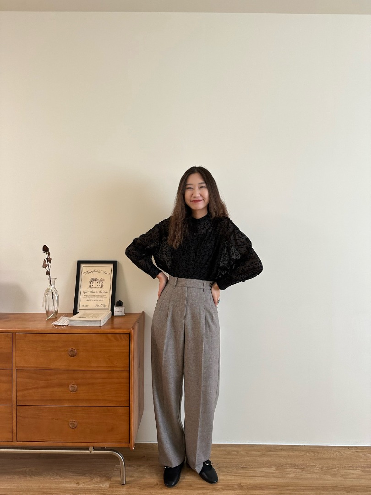 🇯🇵復古花草短版襯衫/黑