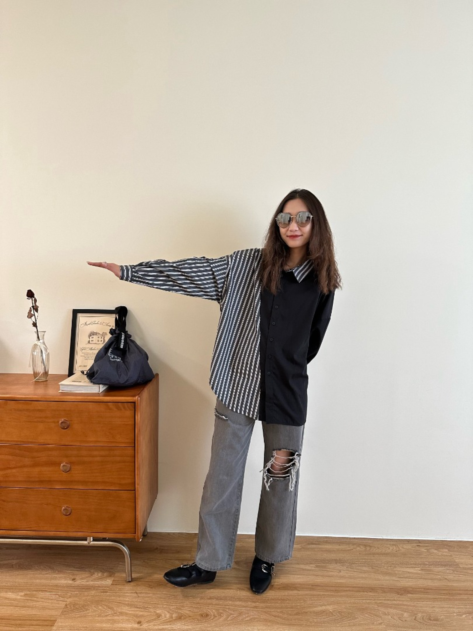 🇯🇵設計感條紋不對稱襯衫