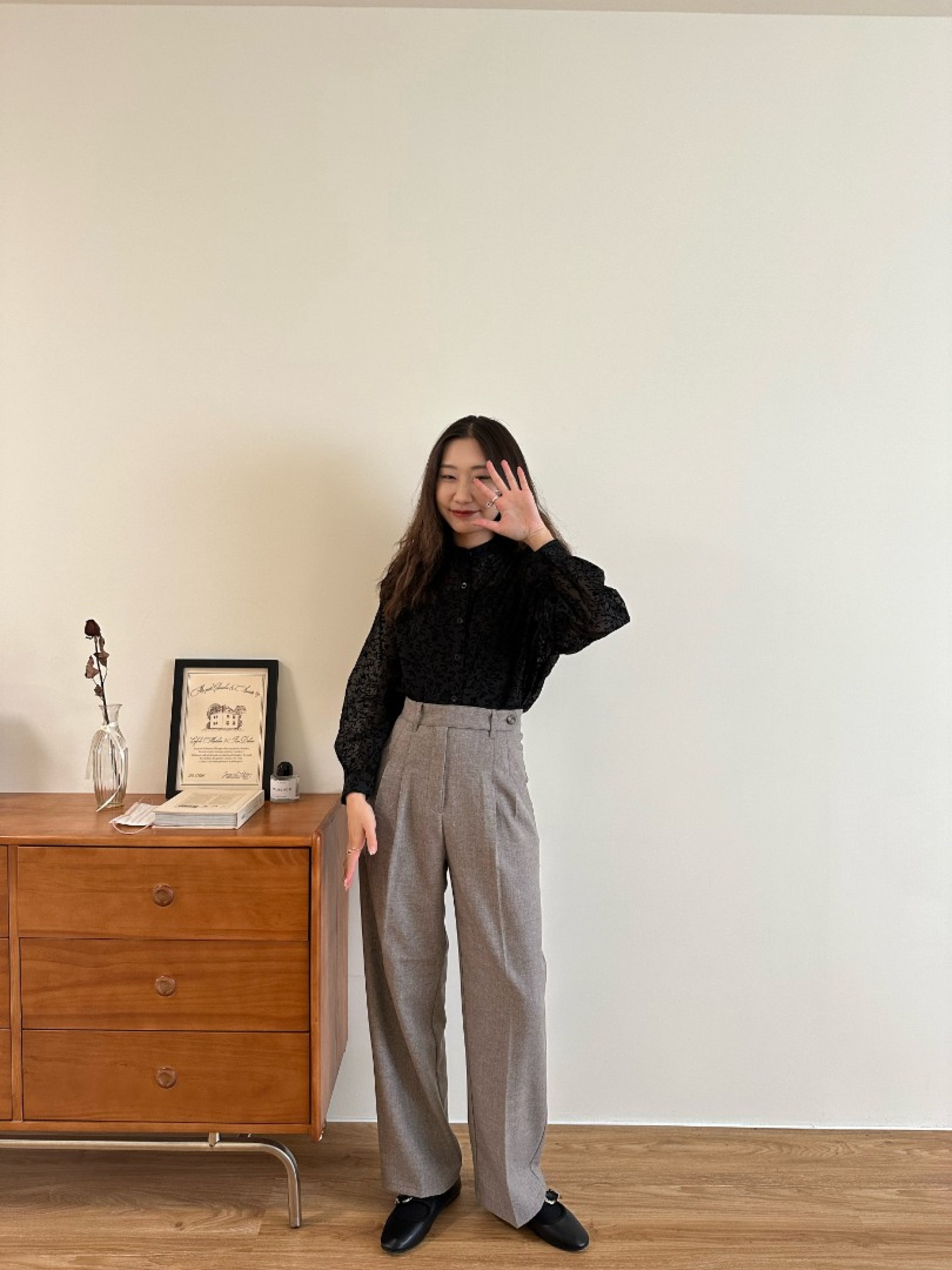 🇯🇵復古花草短版襯衫/黑