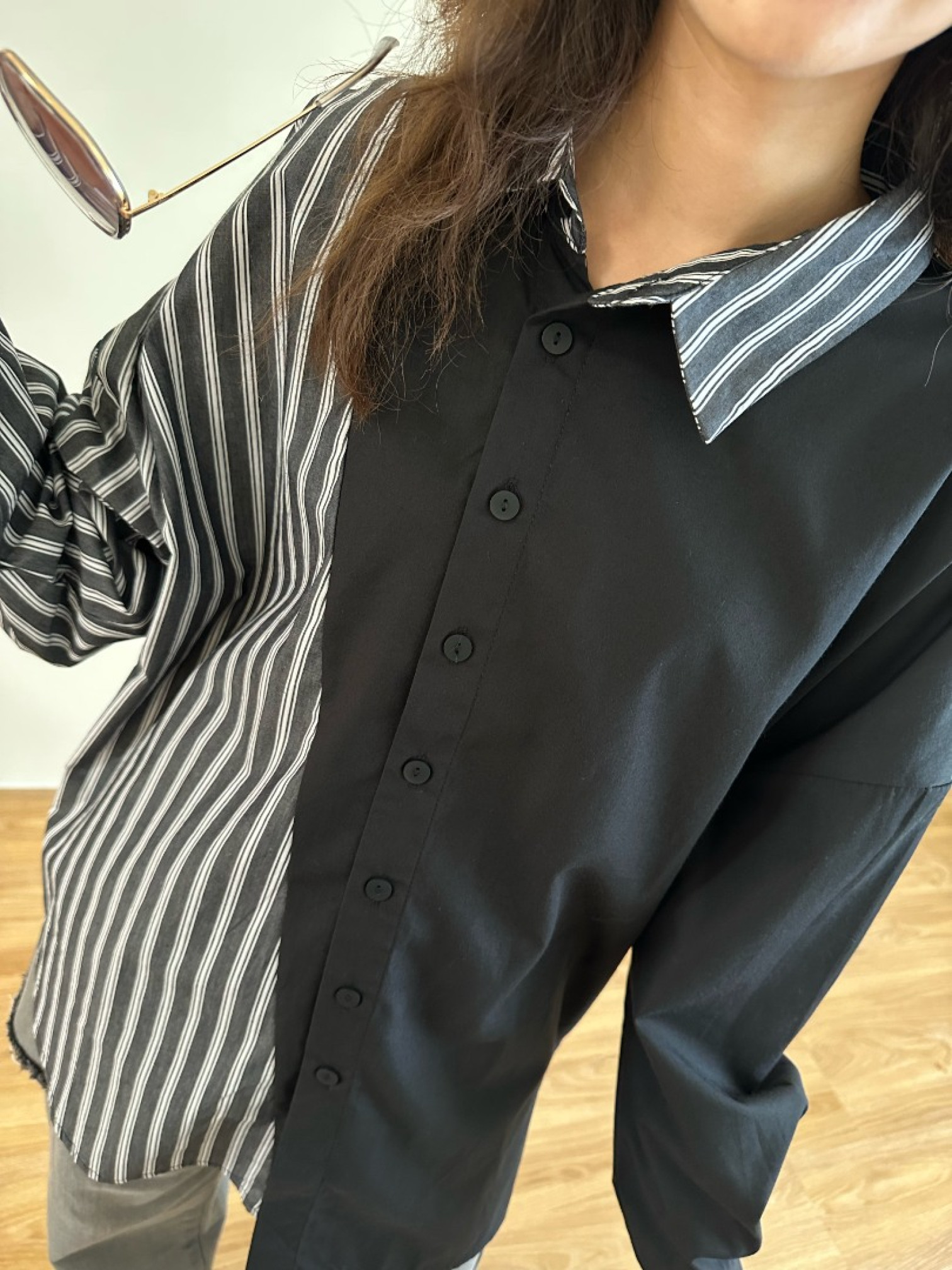 🇯🇵設計感條紋不對稱襯衫