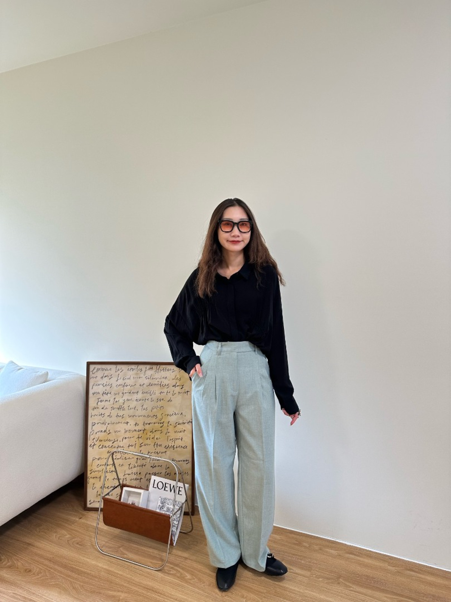 🇯🇵抓皺時尚絲滑襯衫/黑