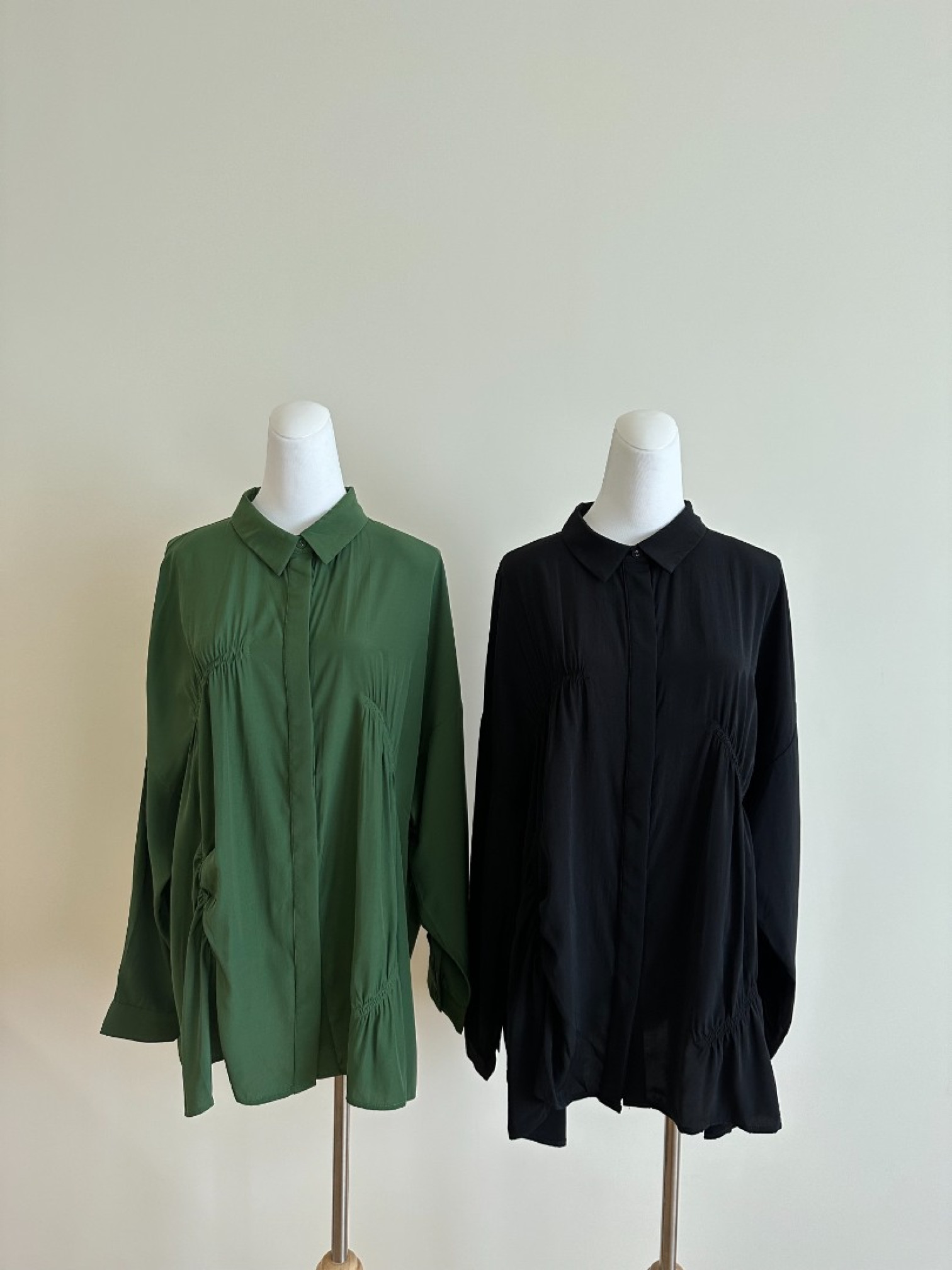 🇯🇵抓皺時尚絲滑襯衫/黑