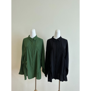 🇯🇵抓皺時尚絲滑襯衫/黑