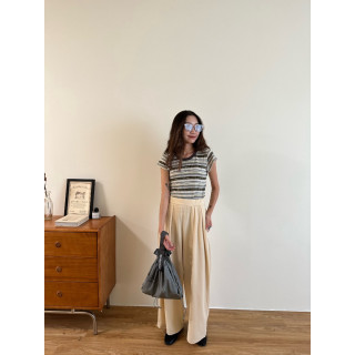 🇯🇵舒適抓褶落地棉寬褲/米