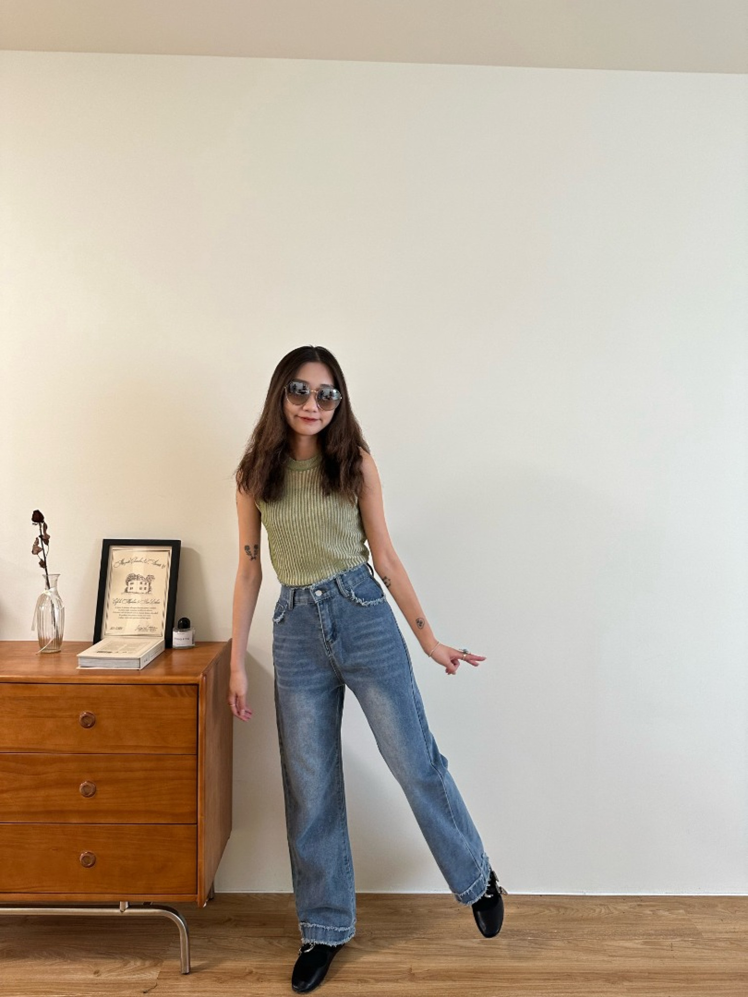 🇯🇵透透條紋背心/綠&咖