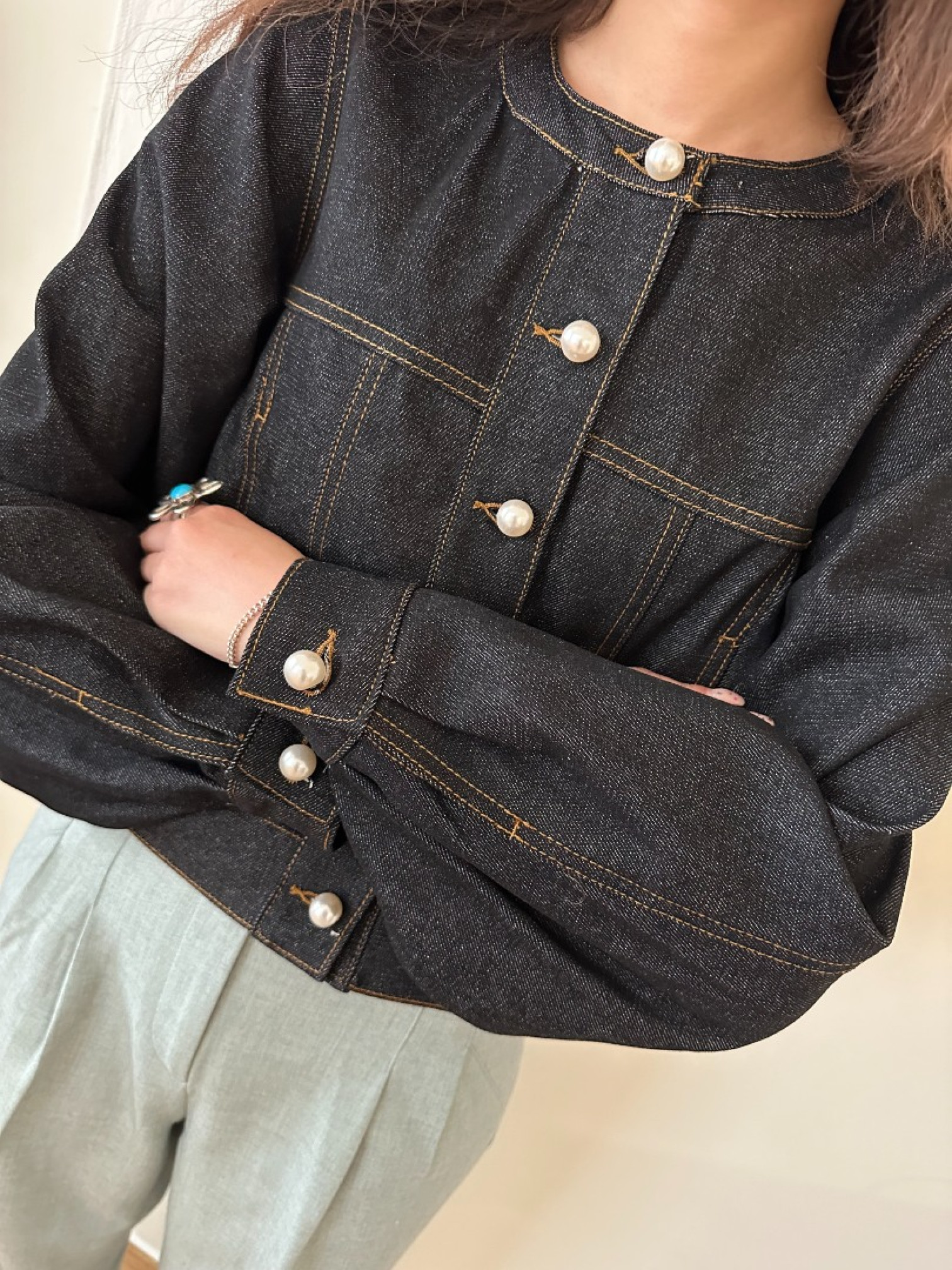 🇯🇵珍珠釦公主袖牛仔外套