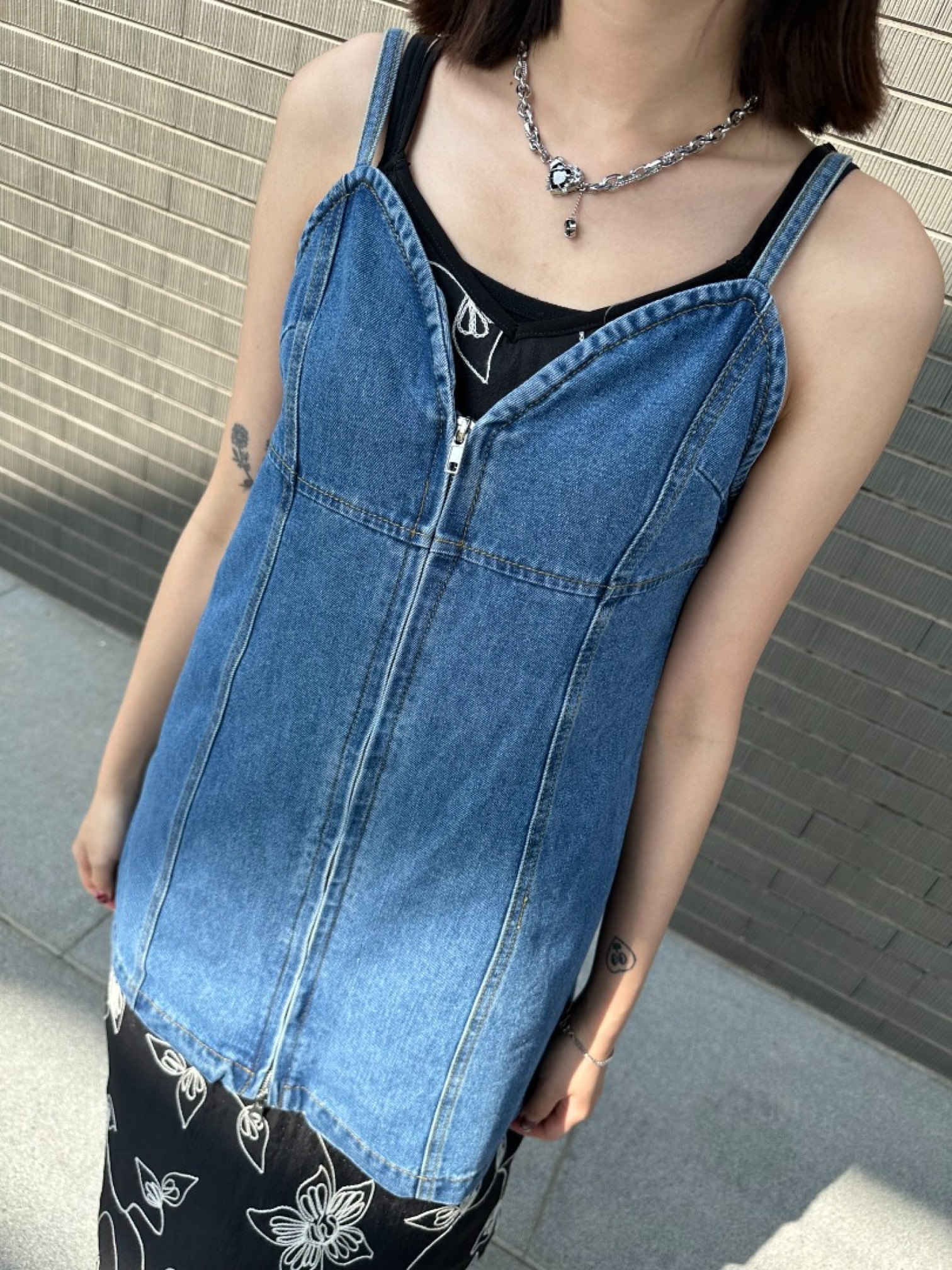 🇯🇵雙拉鍊牛仔馬甲/淺藍