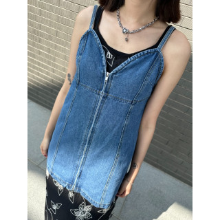 🇯🇵雙拉鍊牛仔馬甲/淺藍