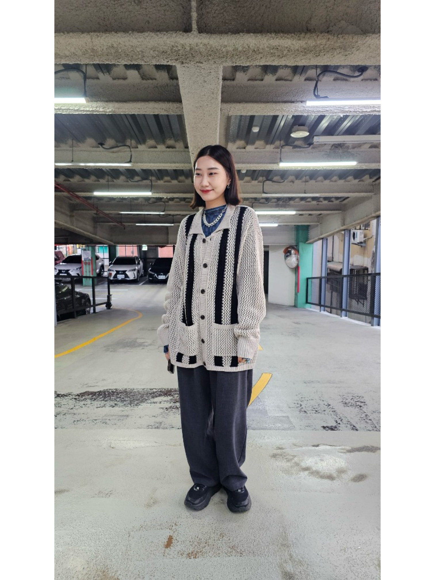 🇯🇵撞色針織POLO領上衣/米M&藍M