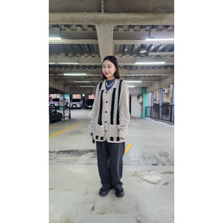 🇯🇵撞色針織POLO領上衣/米M&藍M