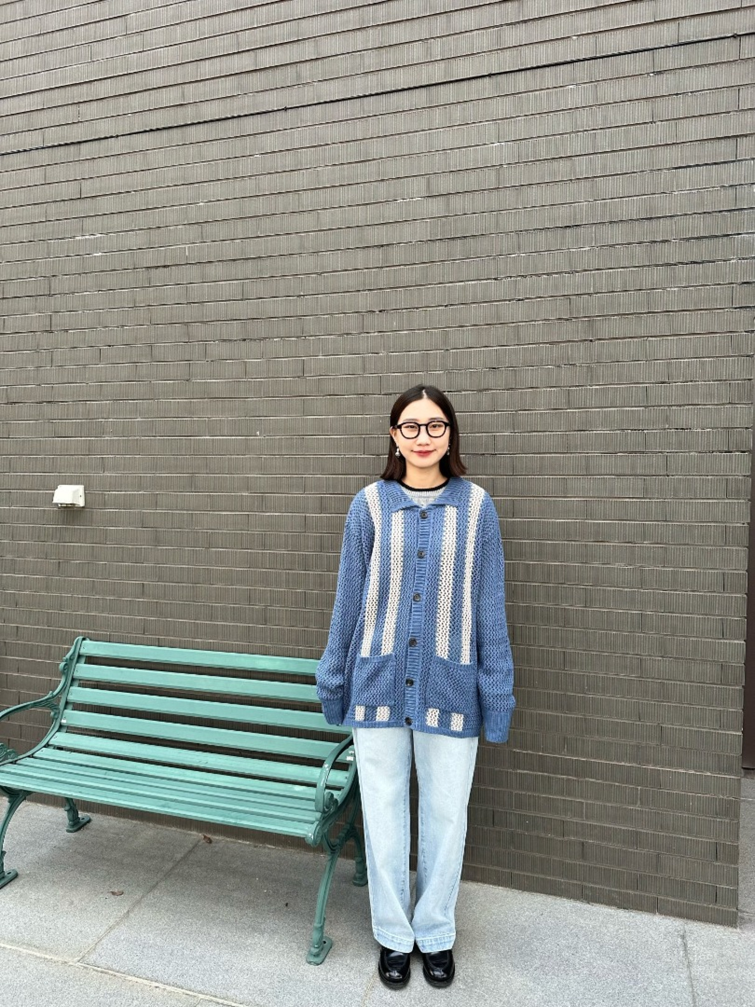 🇯🇵撞色針織POLO領上衣/米M&藍M