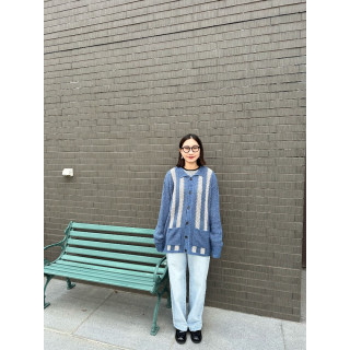 🇯🇵撞色針織POLO領上衣/米M&藍M