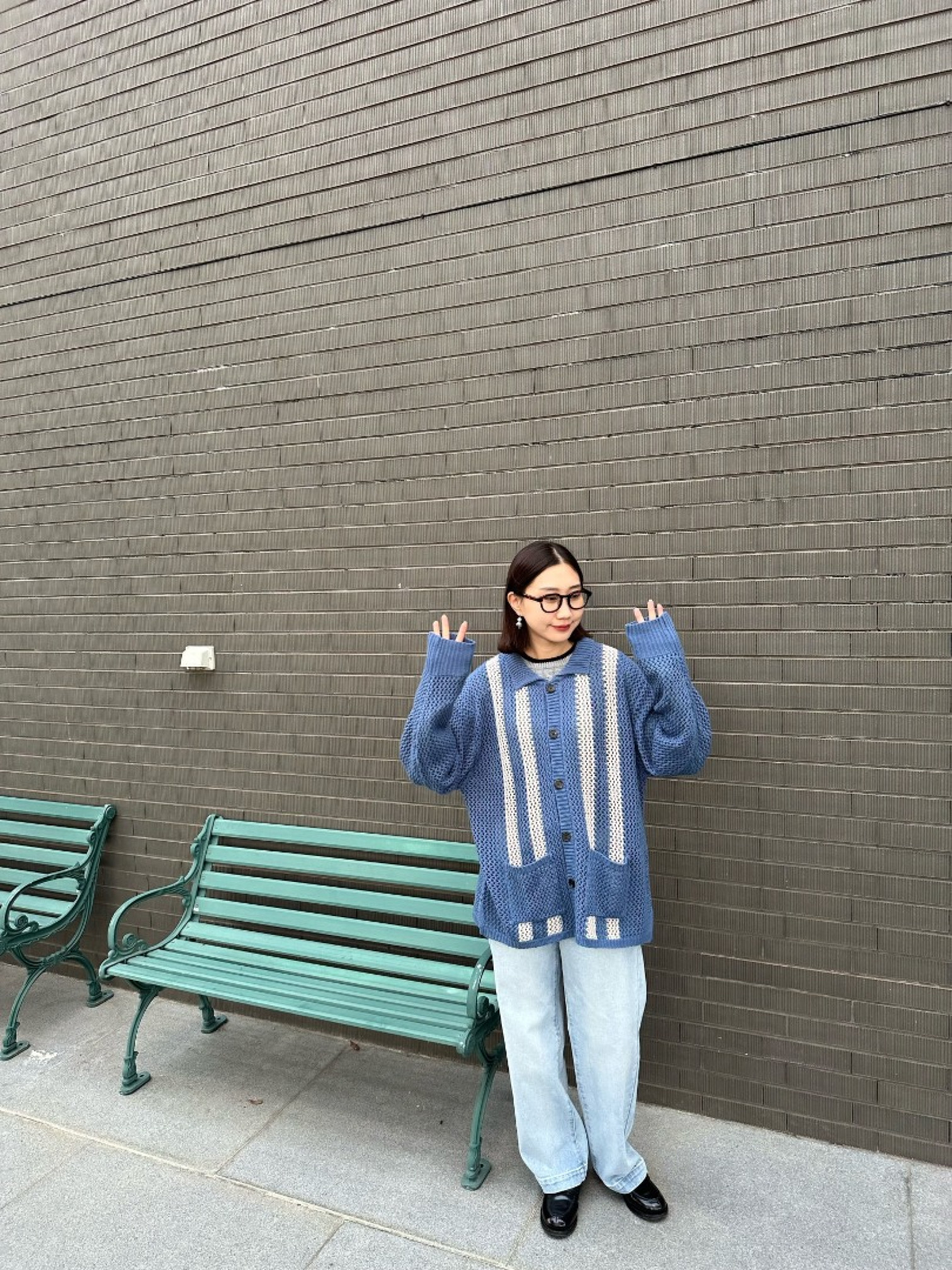 🇯🇵撞色針織POLO領上衣/米M&藍M