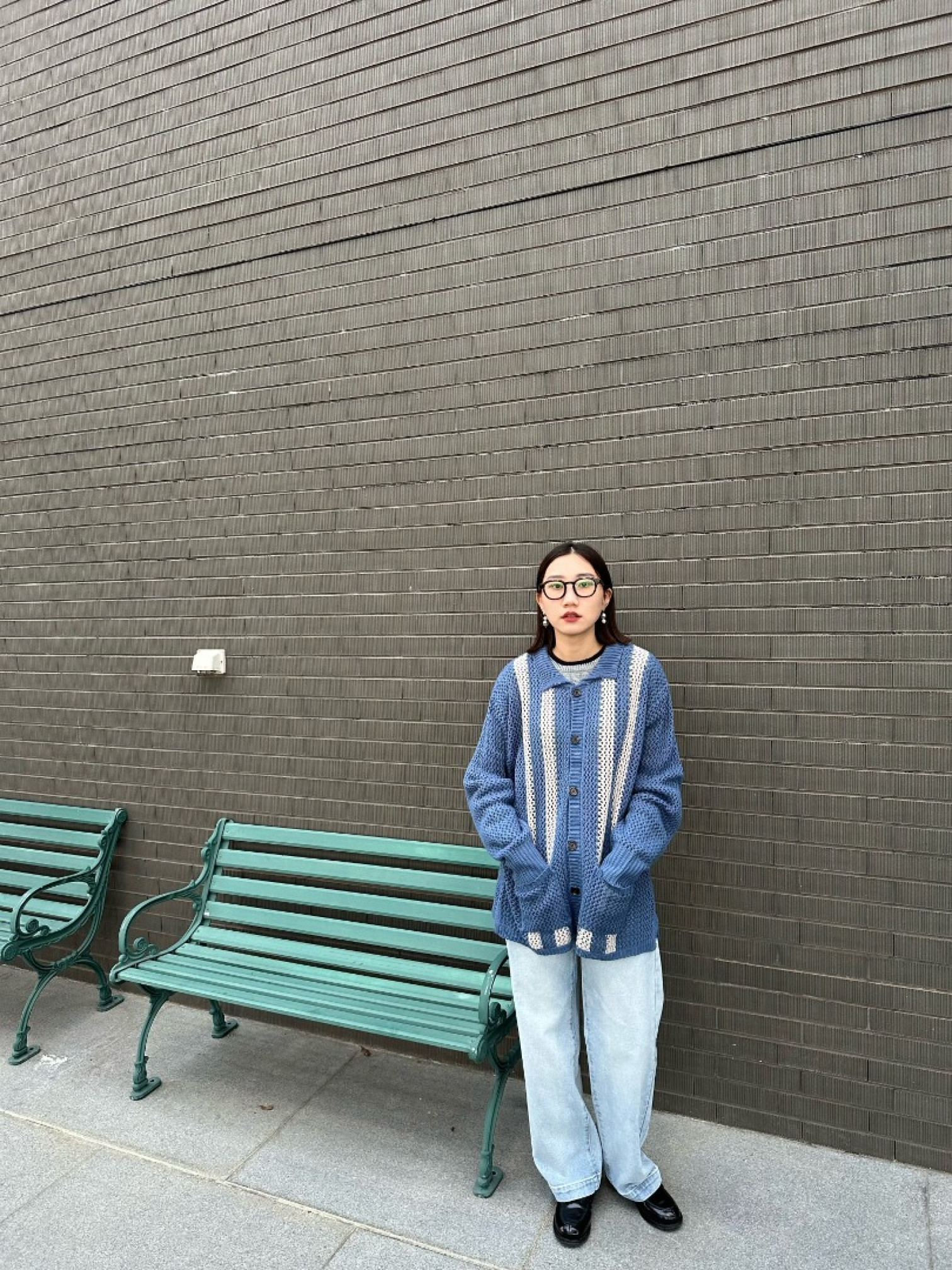 🇯🇵撞色針織POLO領上衣/米M&藍M