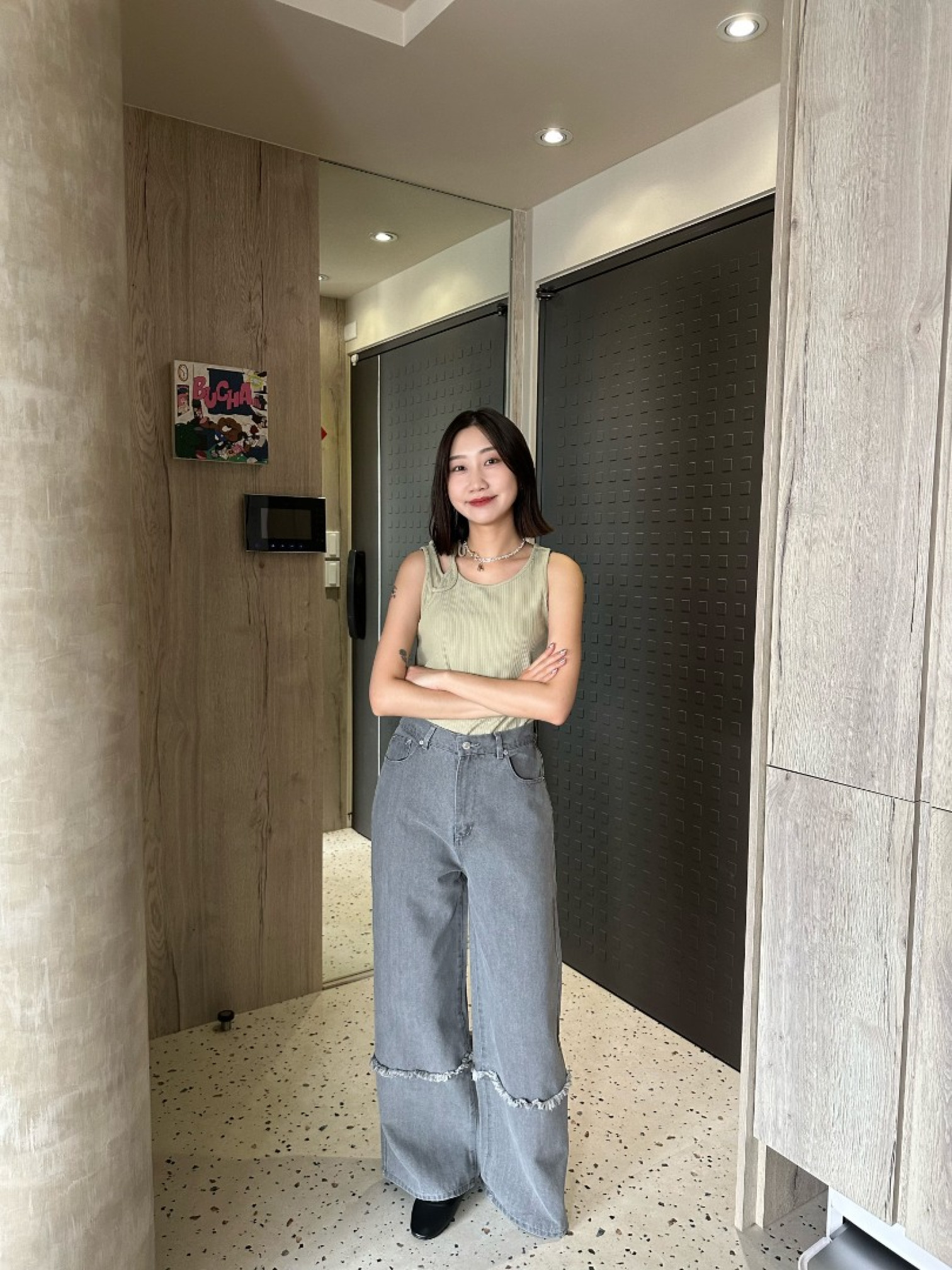 🇯🇵版型超讚!毛呢直筒牛仔褲/藍M&灰S