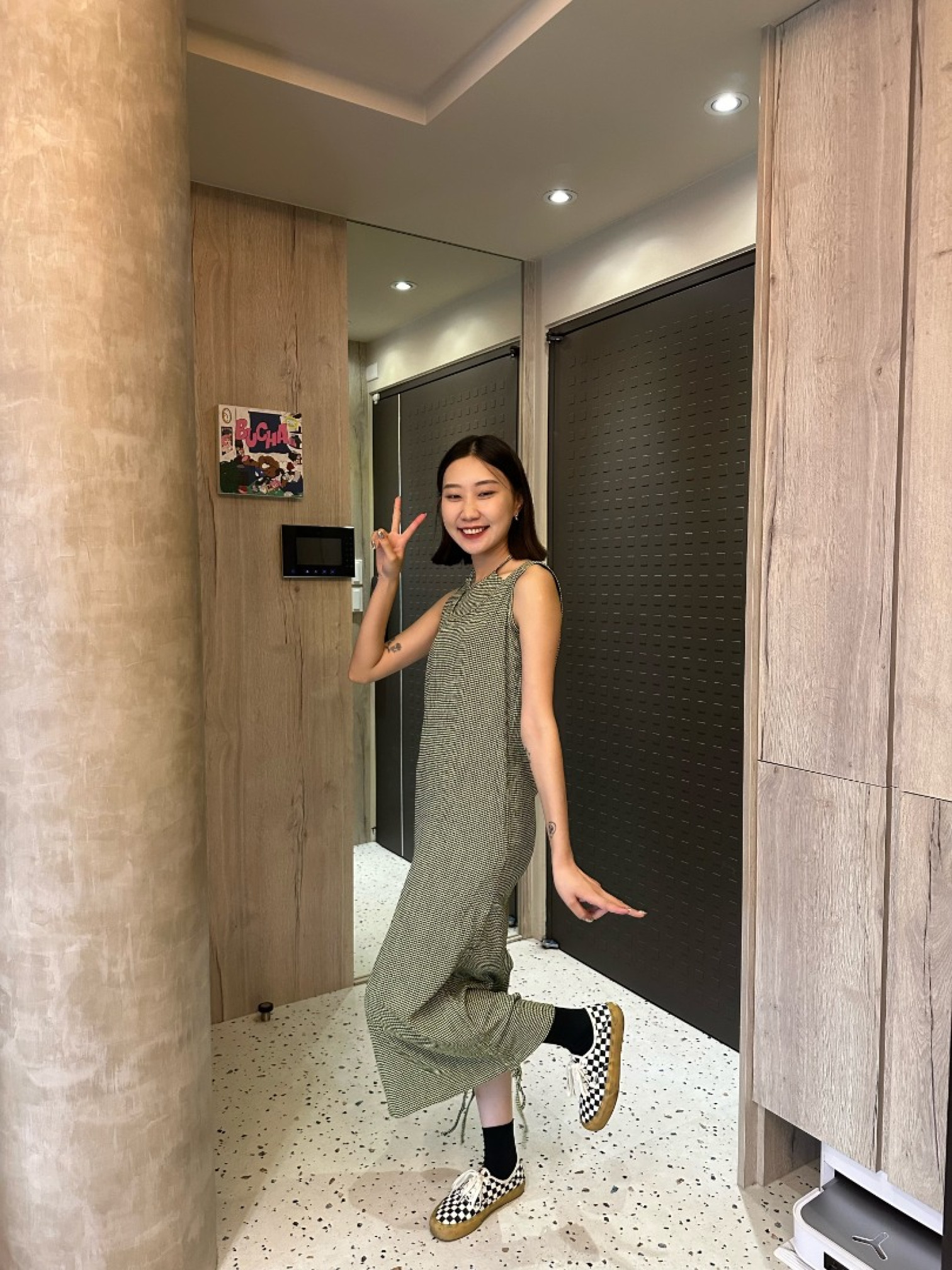 🇯🇵假兩件下擺抽繩格紋洋裝/兩色