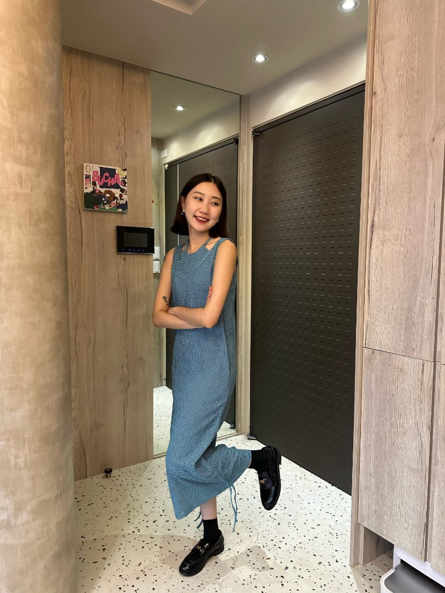 🇯🇵假兩件下擺抽繩格紋洋裝/兩色