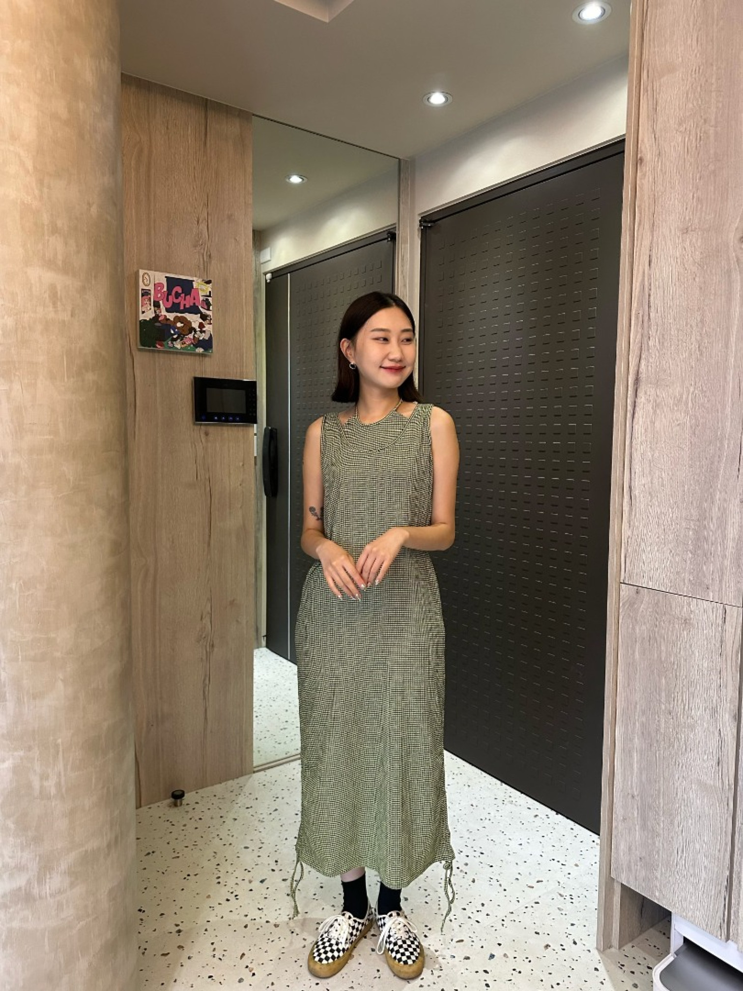 🇯🇵假兩件下擺抽繩格紋洋裝/兩色