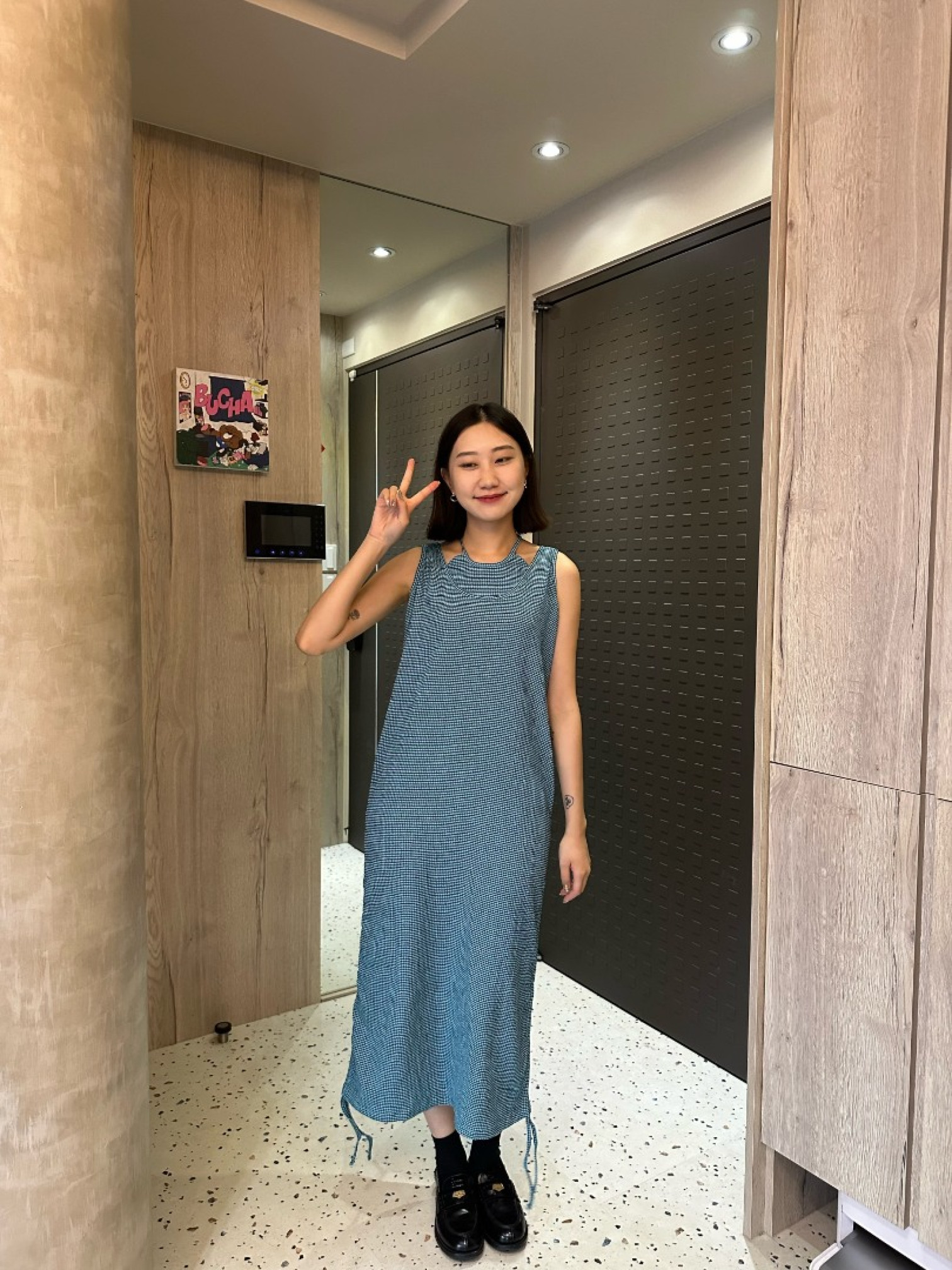 🇯🇵假兩件下擺抽繩格紋洋裝/兩色