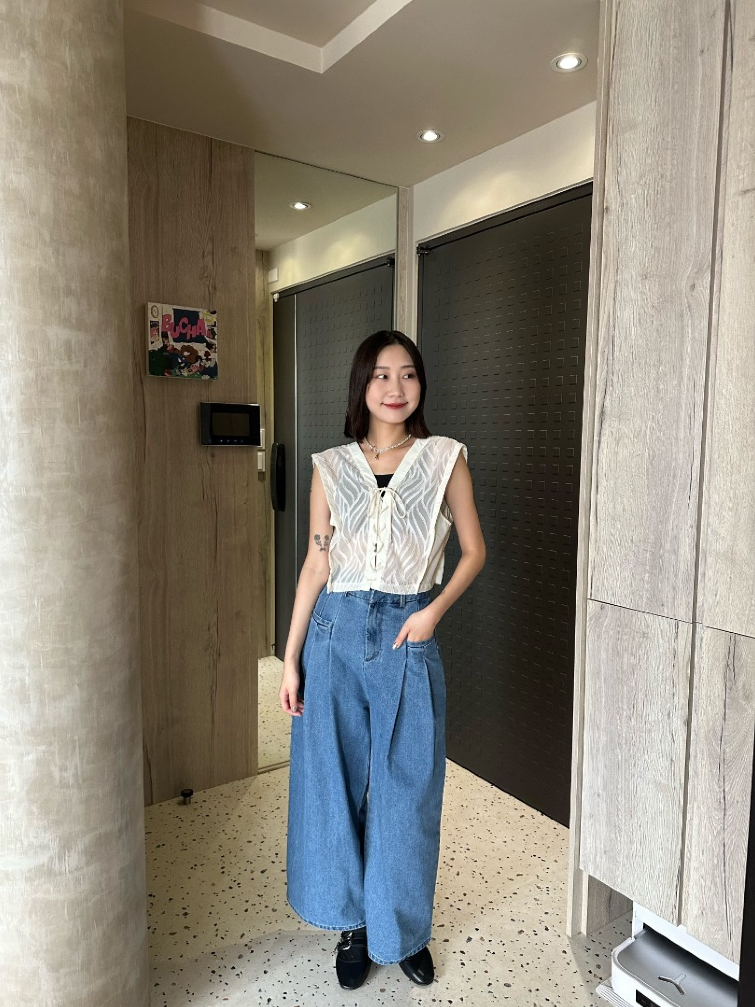 🇯🇵雙口袋壓摺牛仔褲/藍