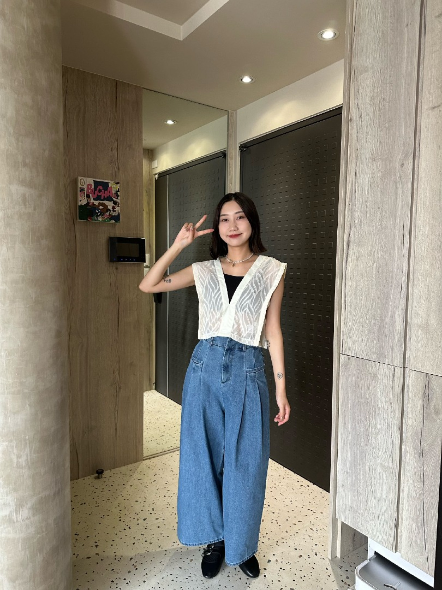 🇯🇵雙口袋壓摺牛仔褲/藍