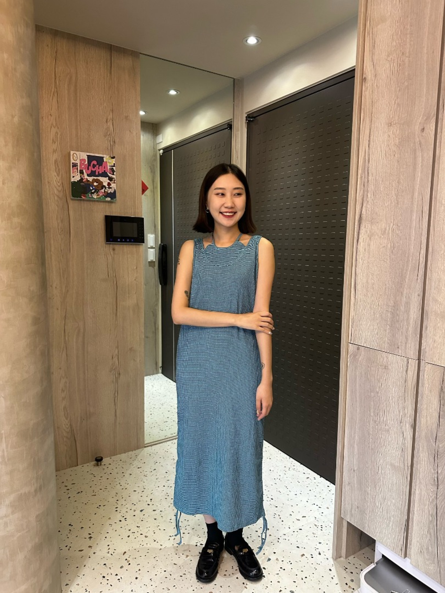 🇯🇵假兩件下擺抽繩格紋洋裝/兩色