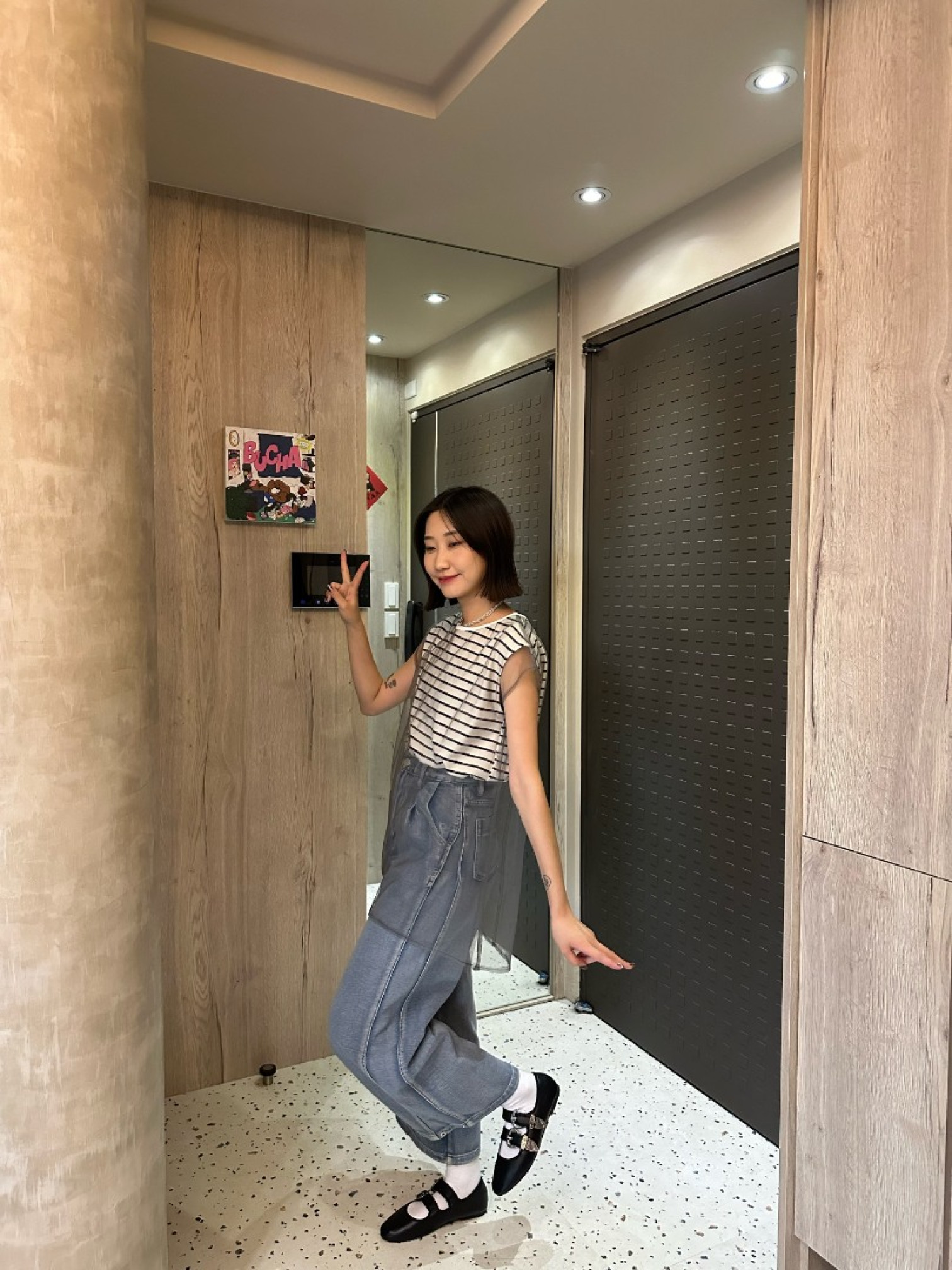 🇯🇵雙層透透條紋上衣/黑