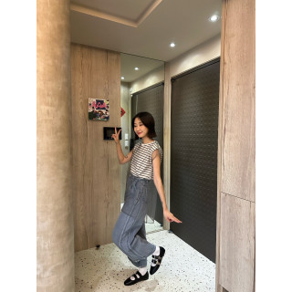 🇯🇵雙層透透條紋上衣/黑