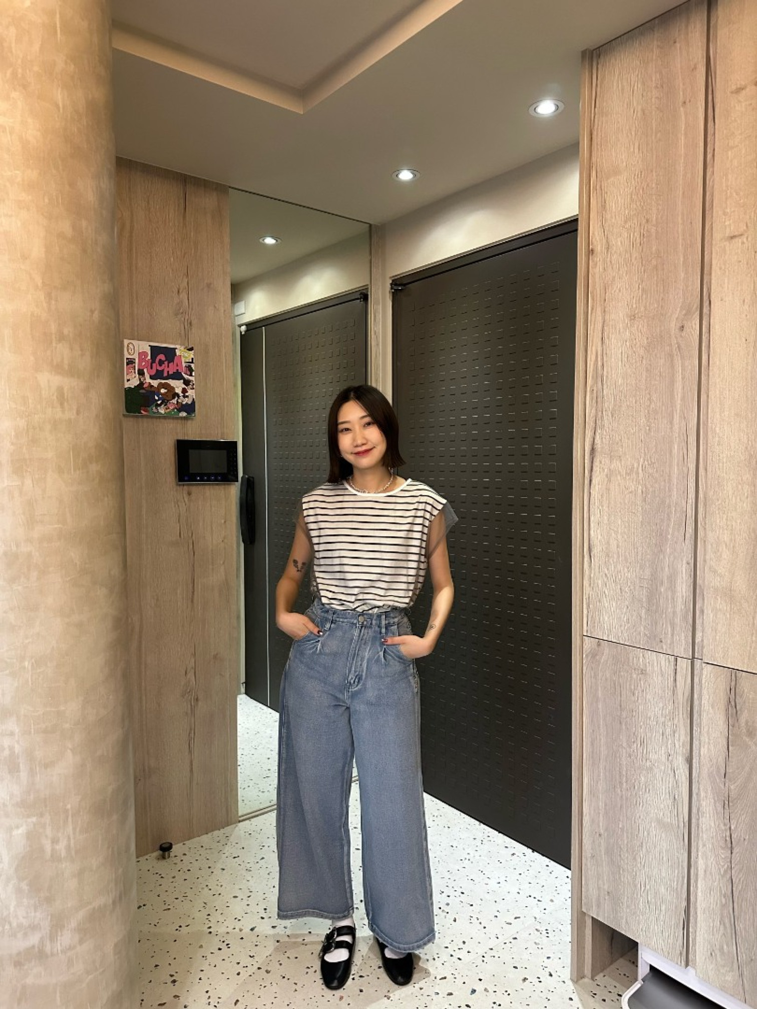 🇯🇵雙層透透條紋上衣/黑