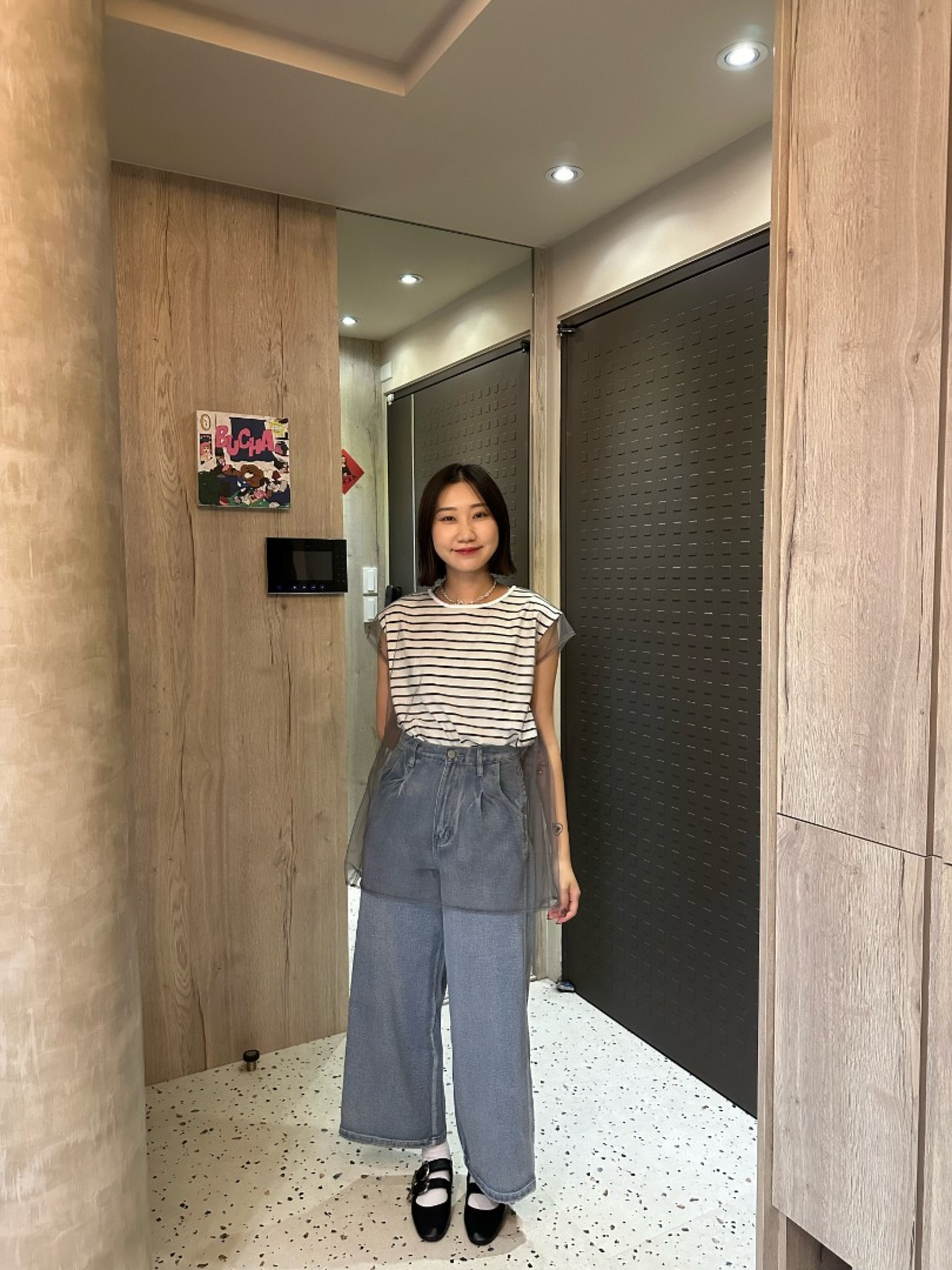 🇯🇵雙層透透條紋上衣/黑