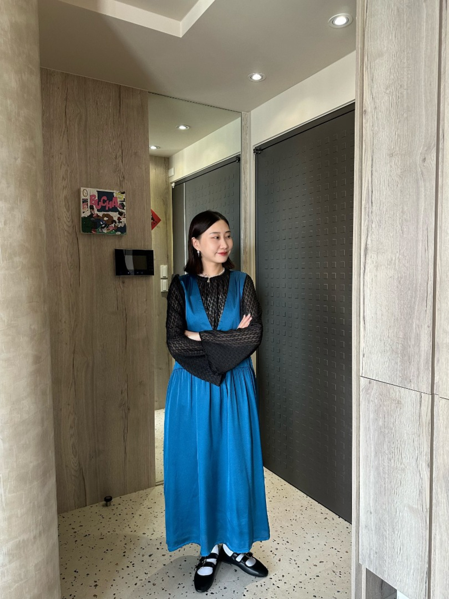 🇯🇵立體毛呢喇叭寬袖上衣/黑