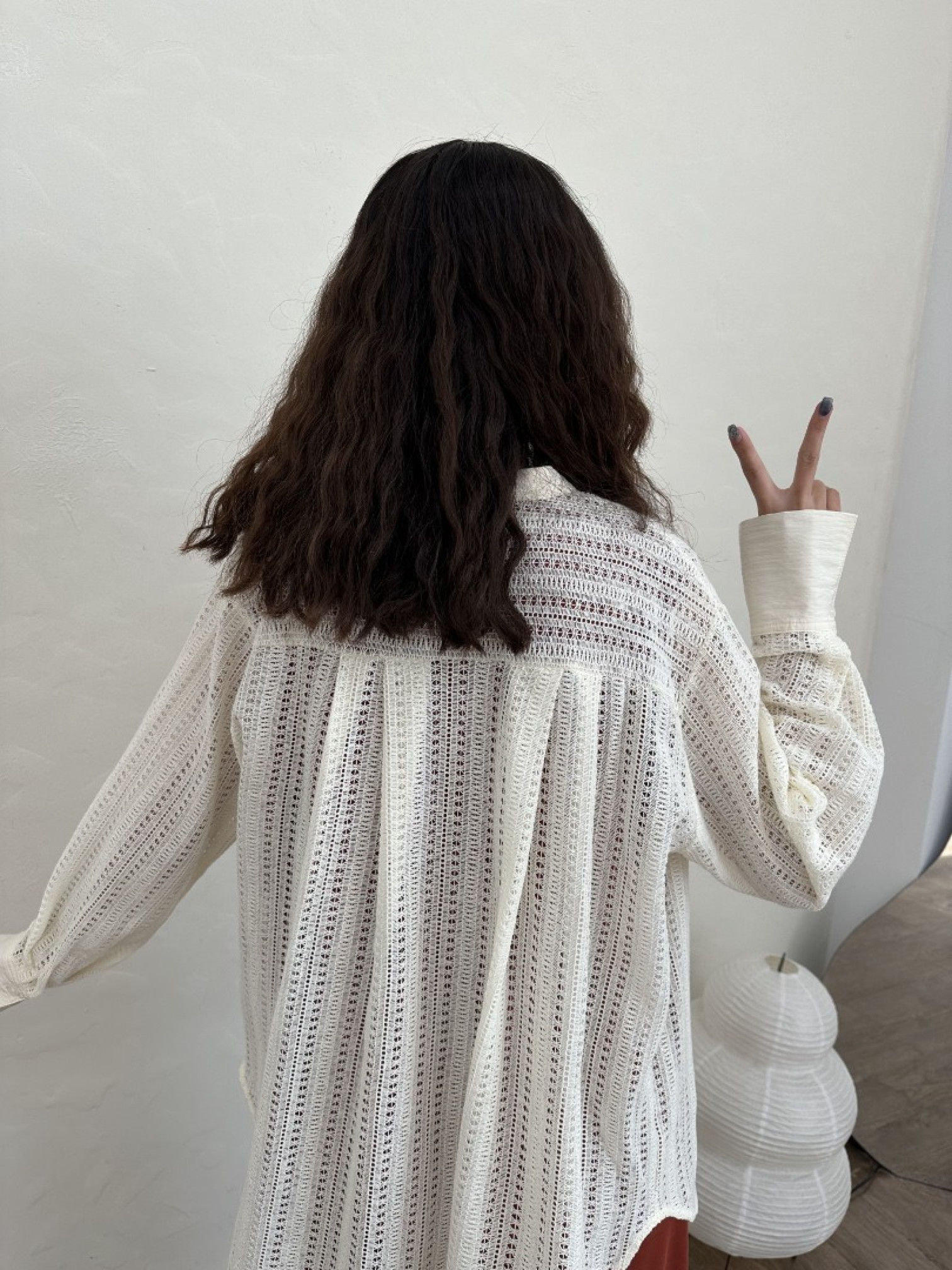 🇯🇵中山領雕花長袖襯衫/米&黑