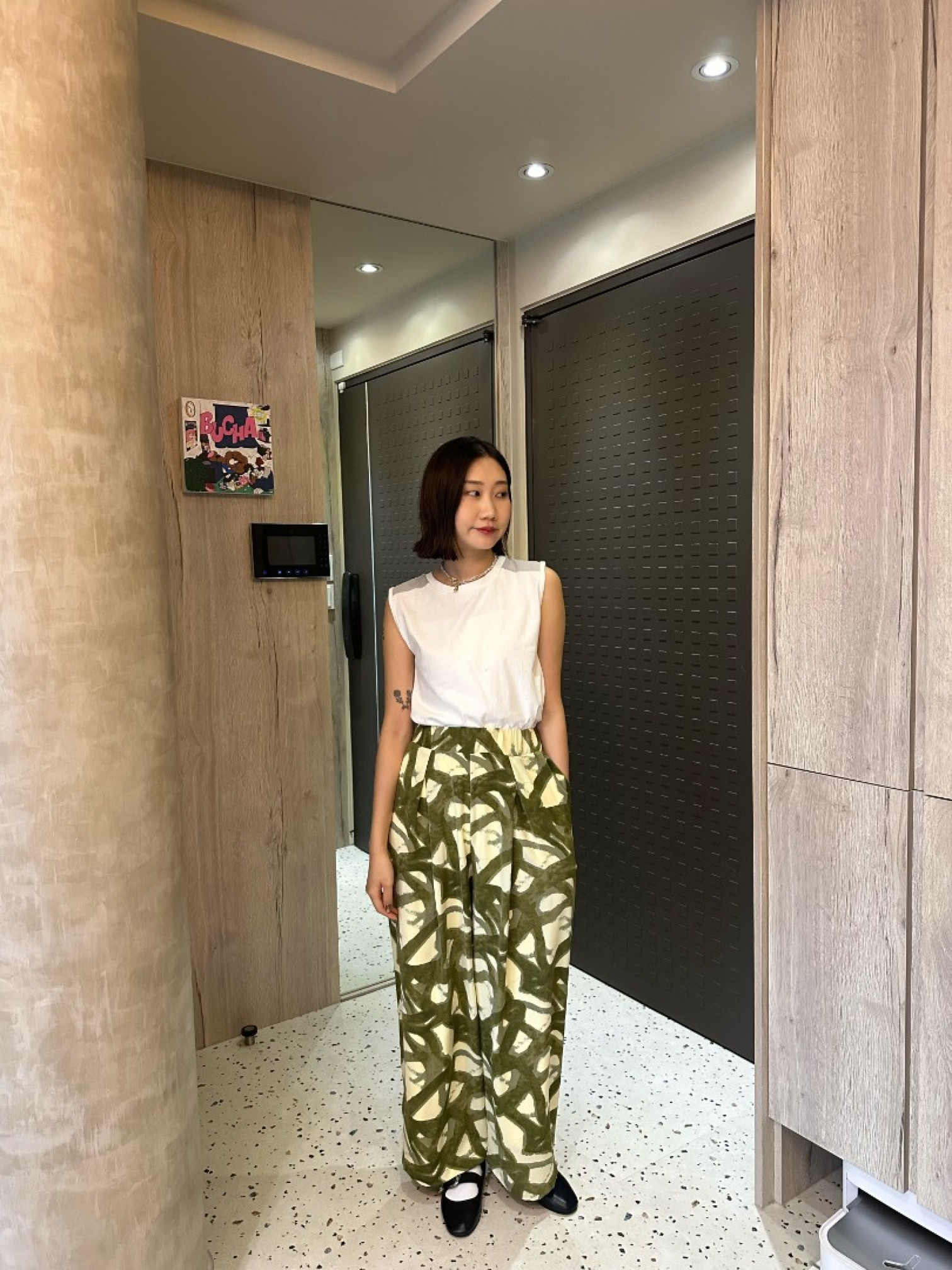 🇯🇵時髦油畫渲染寬褲/綠