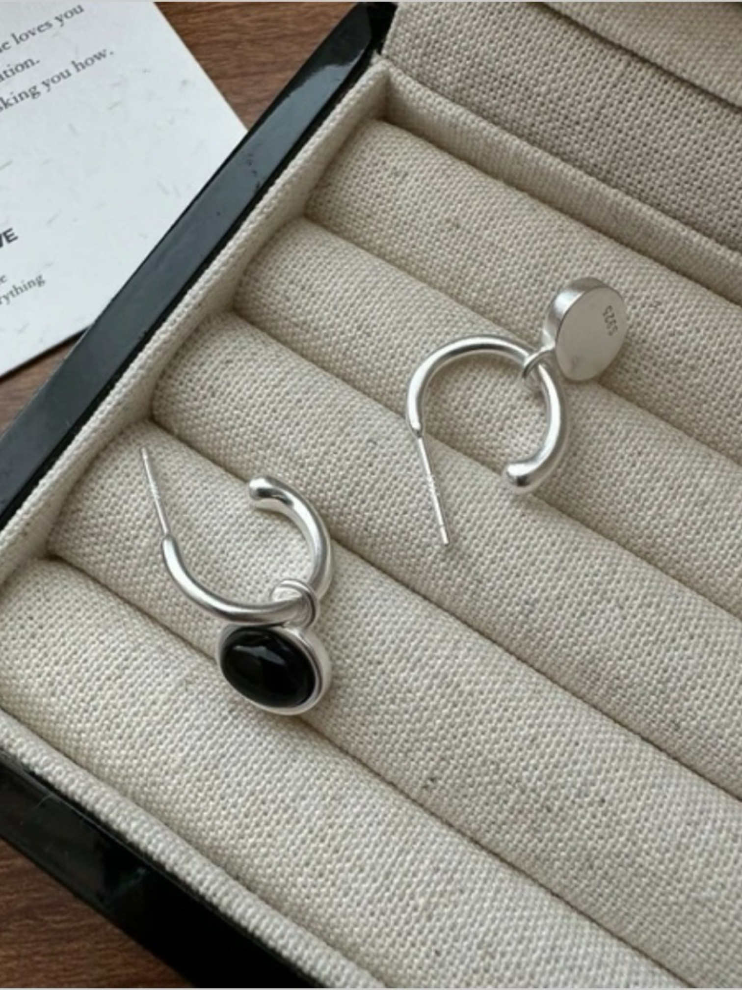 🇯🇵純銀寶石耳環/黑