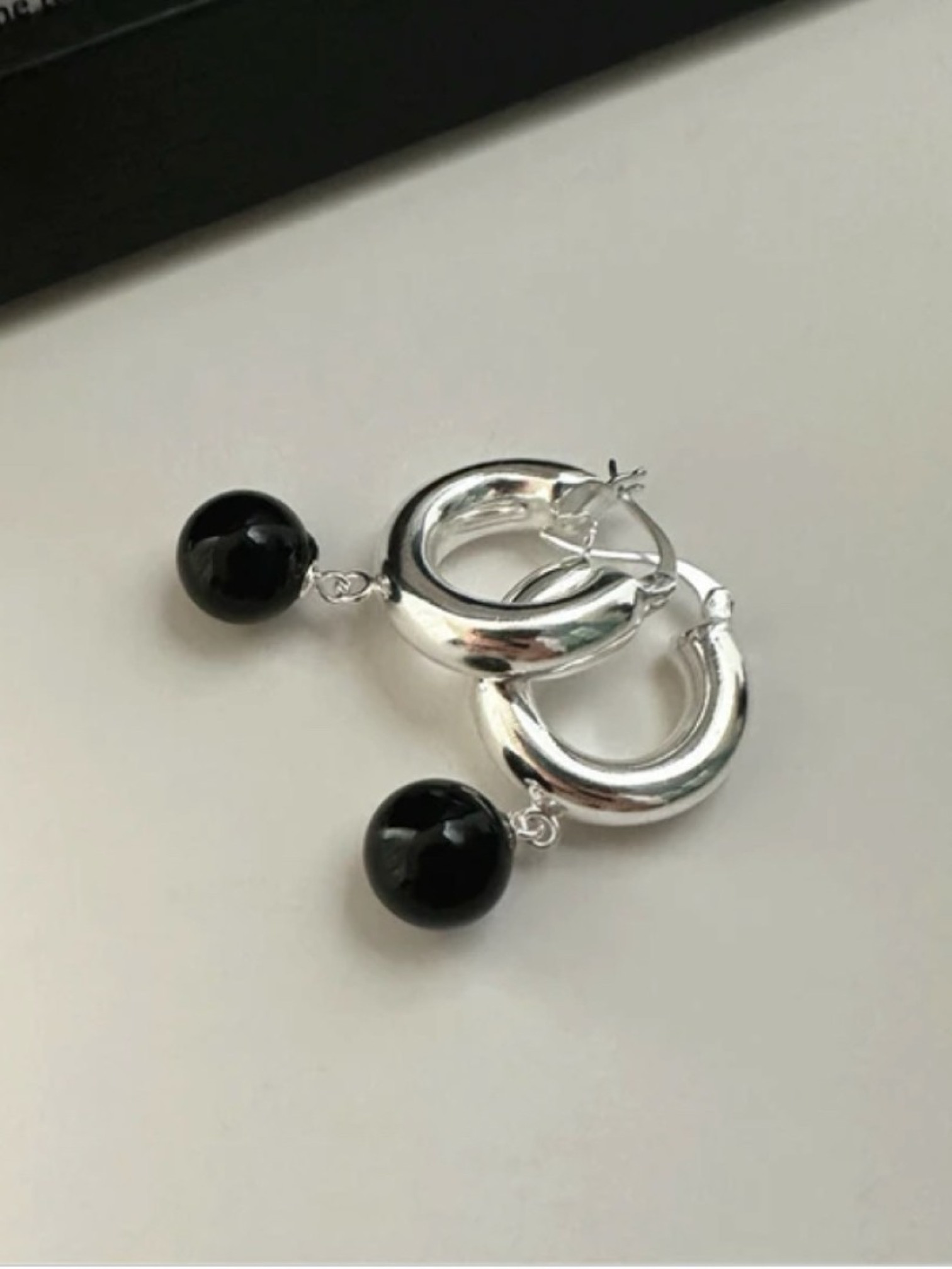 🇯🇵純銀黑瑪瑙球耳環