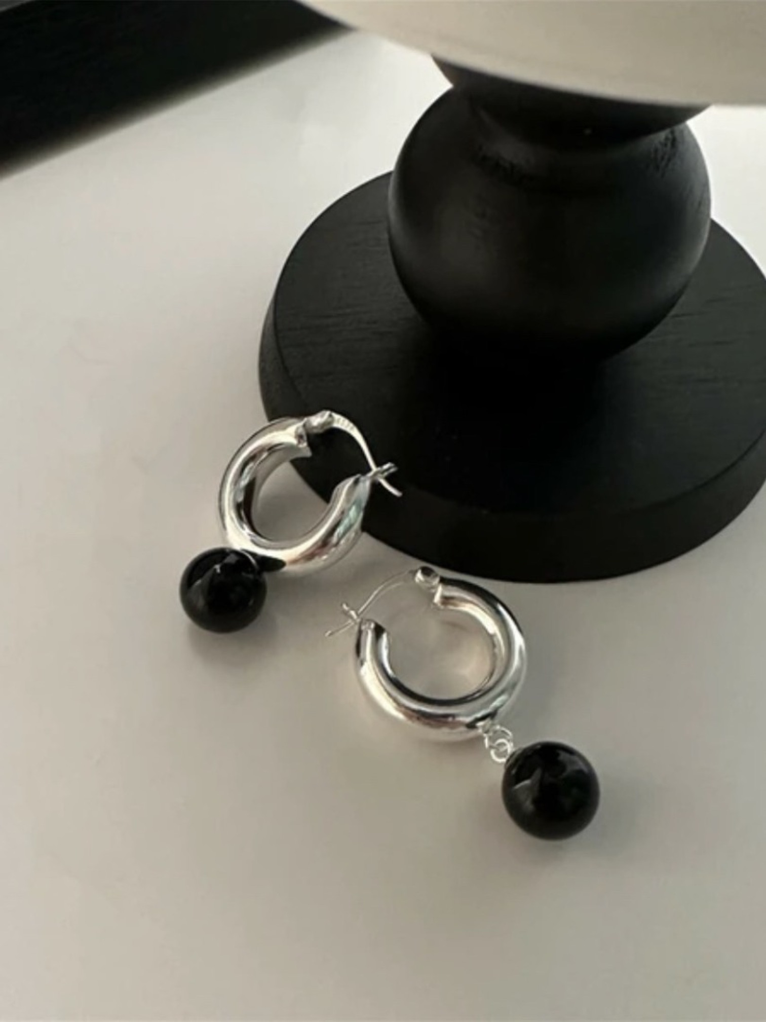 🇯🇵純銀黑瑪瑙球耳環